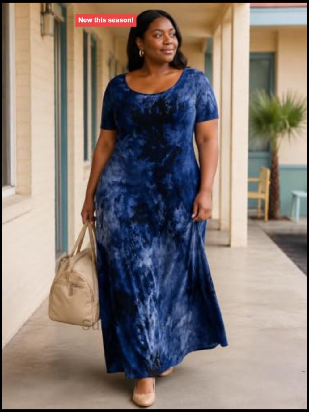 Plus Size Maxi Dress with Pockets Short Sleeve Crew Neck Casual Floral - Picture 6 of 7